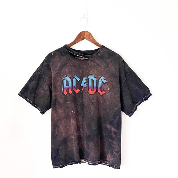 AC/DC Tops - ACDC Destroyed Bleached Out Vintage Wash Rock Music Graphic Band Tee